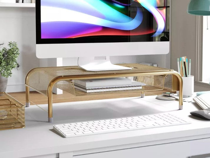 Mesh Metal Desktop Monitor Stand Riser - Gold