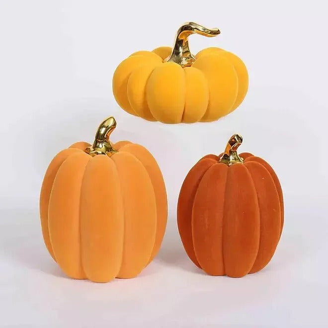 3-Pc. Harvest Flocked Pumpkin Set