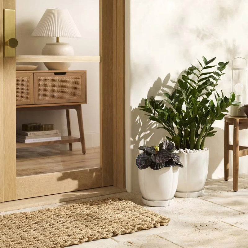 9.5" Stoneware Indoor/Outdoor Planter Pot with Saucer