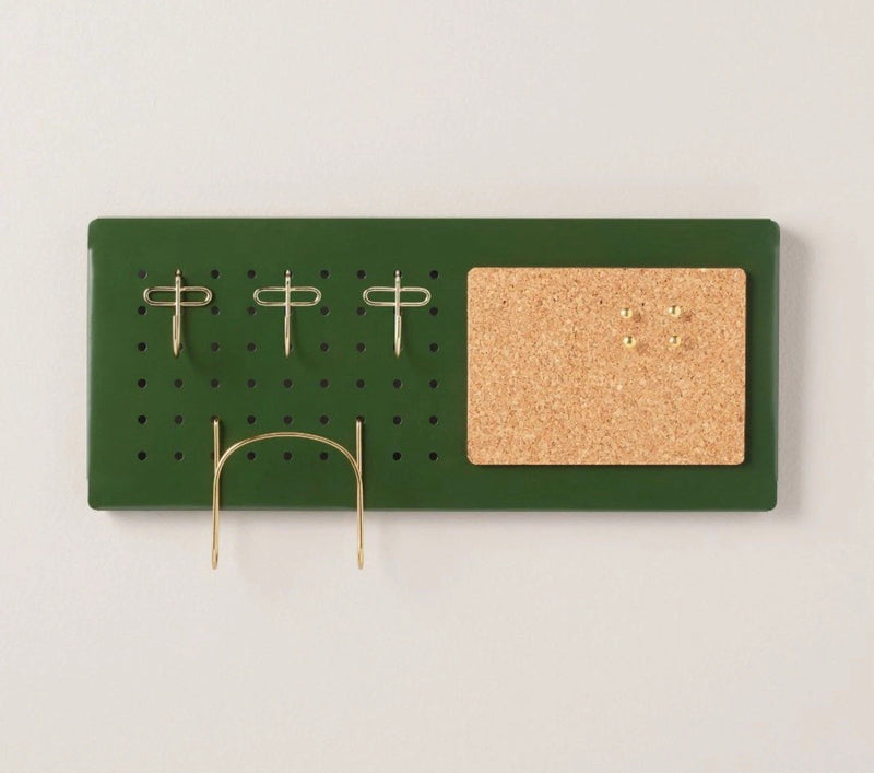 Metal Pegboard Wall Organizer Set Green/Gold