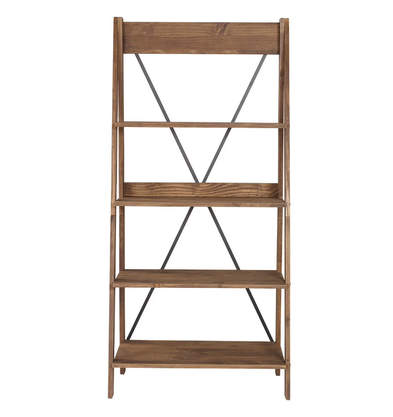 Frankie 68" Solid Wood Ladder Bookshelf, Brown
