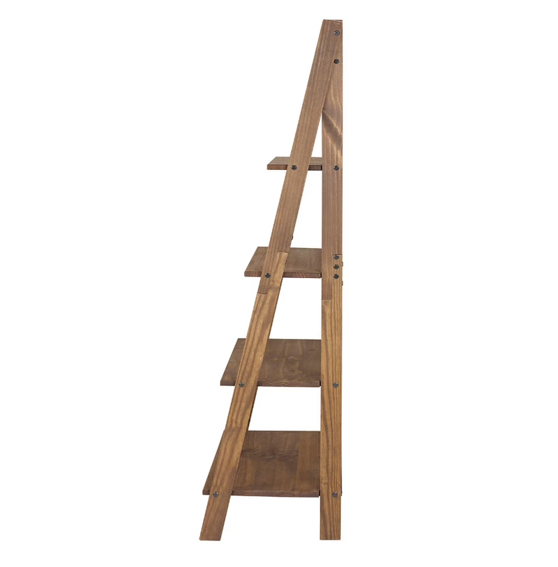 Frankie 68" Solid Wood Ladder Bookshelf, Brown