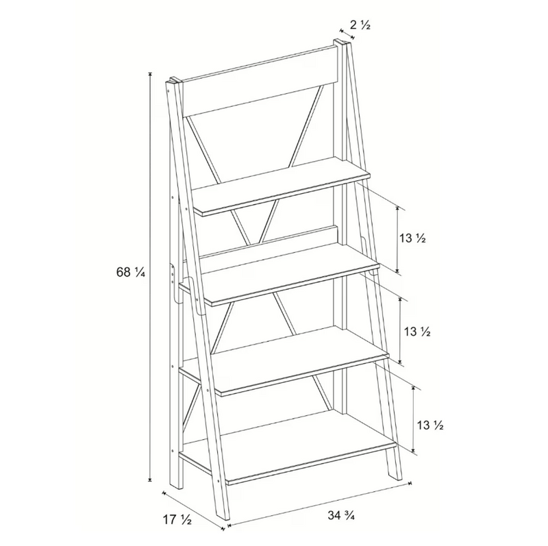 Frankie 68" Solid Wood Ladder Bookshelf, Brown