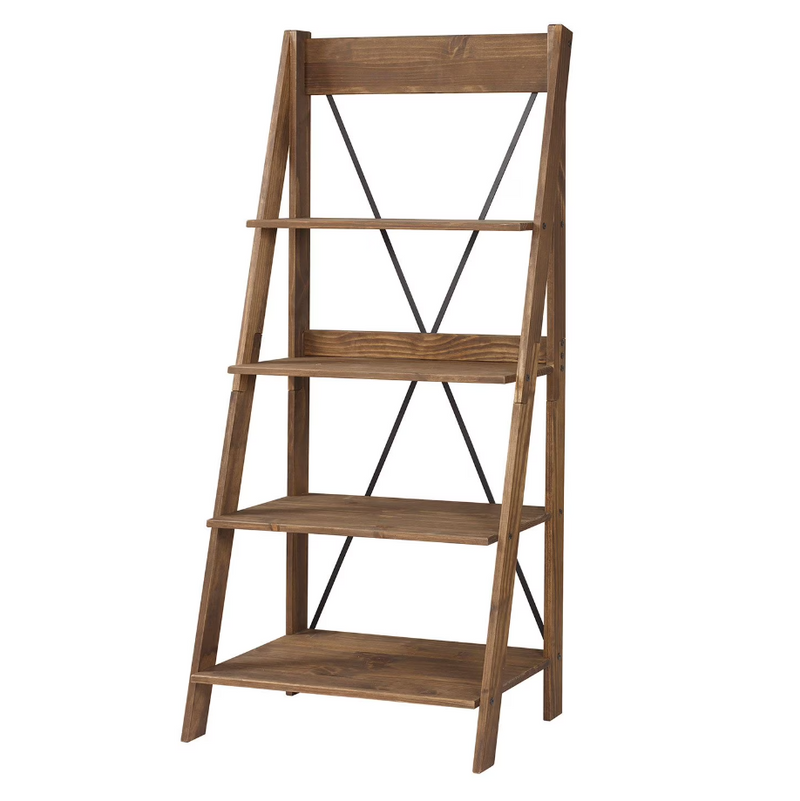 Frankie 68" Solid Wood Ladder Bookshelf, Brown