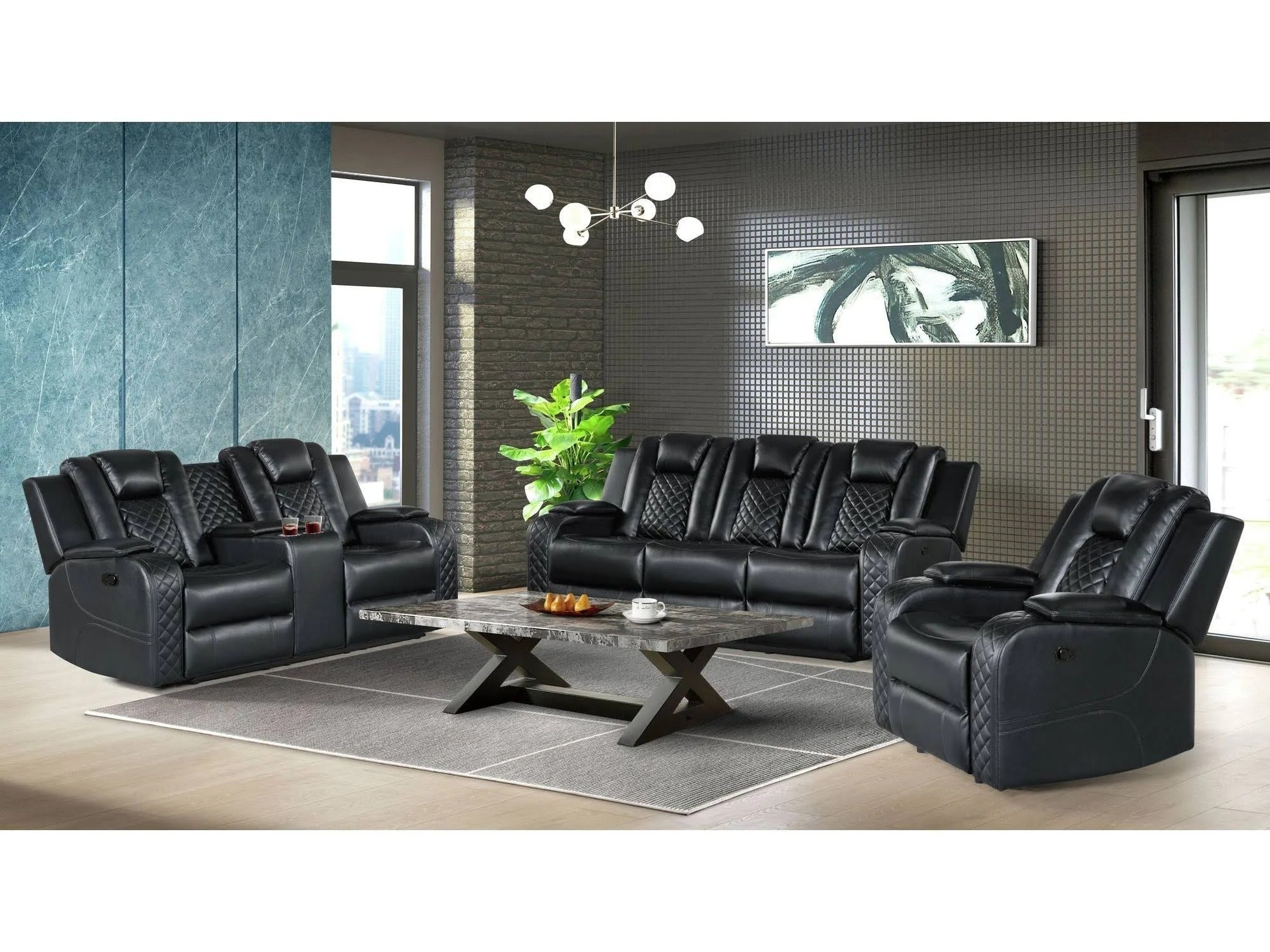 Carlo Pebble Black Power Motion Loveseat - Wichita Home Outlet