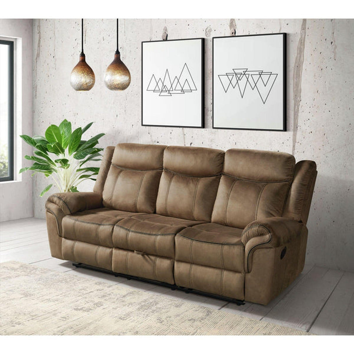 Sorrento Motion Sofa with Dropdown - Brown - Wichita Home Outlet