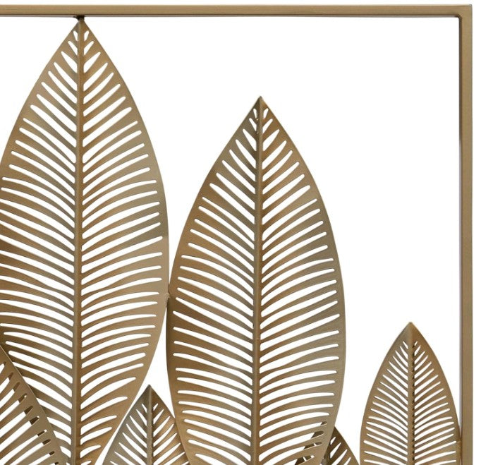 Leaf Motif Metal Wall Panel in Gold Finish - 2 Pcs