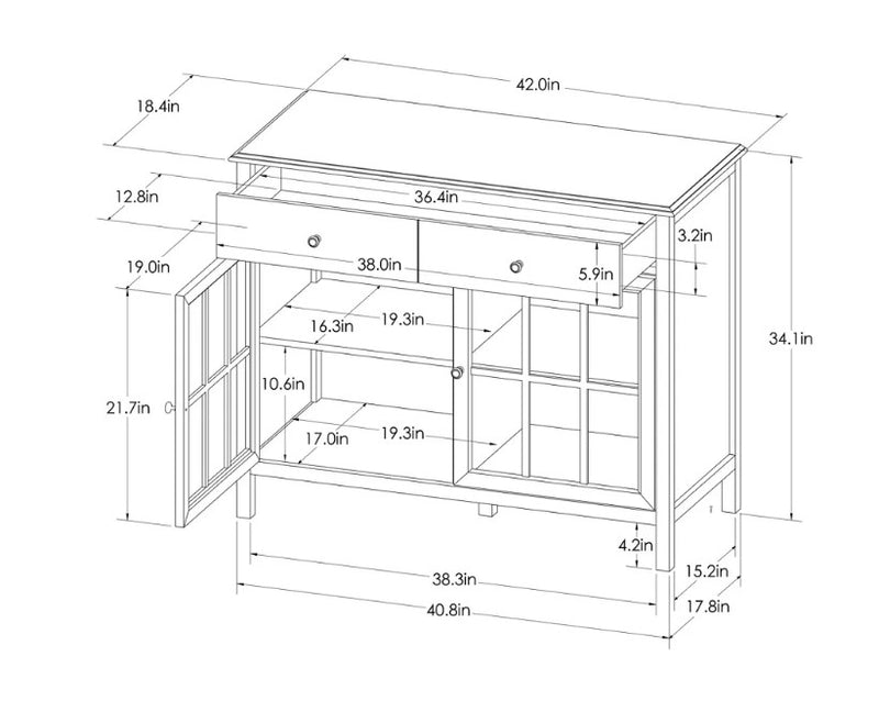 Windham 2 Door Accent Buffet - Teal