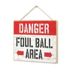 Danger Foul Ball Area Hanging Wood Wall Decor