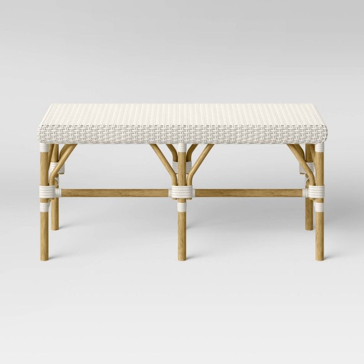 Perry Rattan Woven Bench - Cream