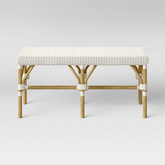 Perry Rattan Woven Bench - Cream