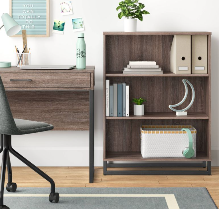 Mixed Material 3 Shelf Bookcase - Grey