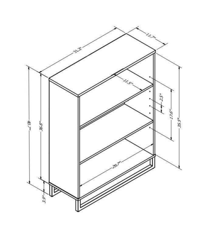 Mixed Material 3 Shelf Bookcase - Grey