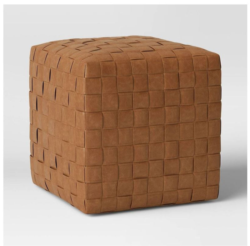 Wellford Faux Leather Woven Cube