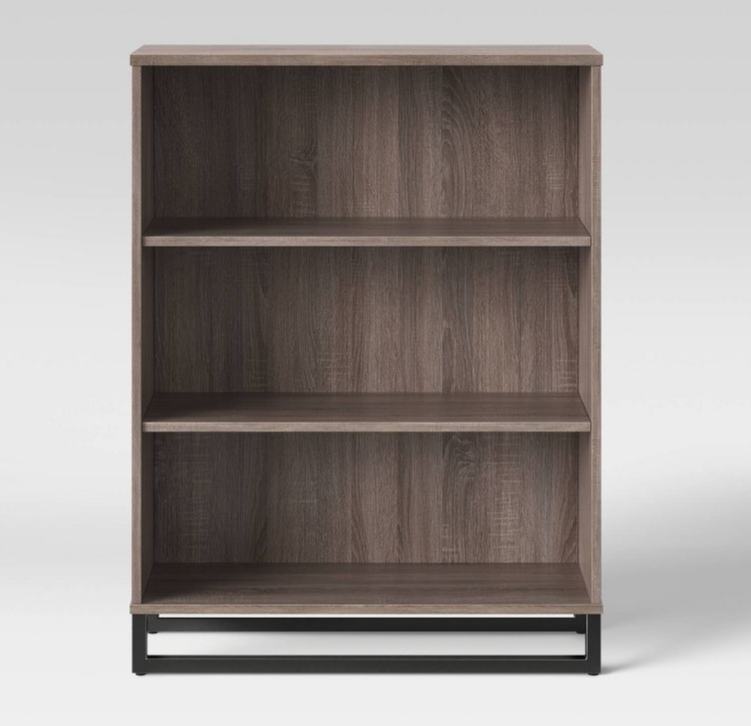 Mixed Material 3 Shelf Bookcase - Grey