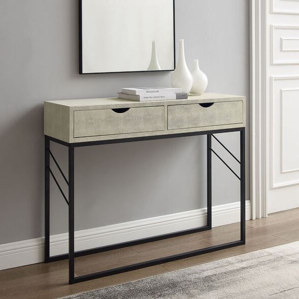 2-Drawer Faux Shagreen Entry Table - Off White