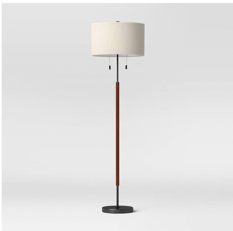 Cut Off Base Floor Lamp - Black/Brown Metal/Wood