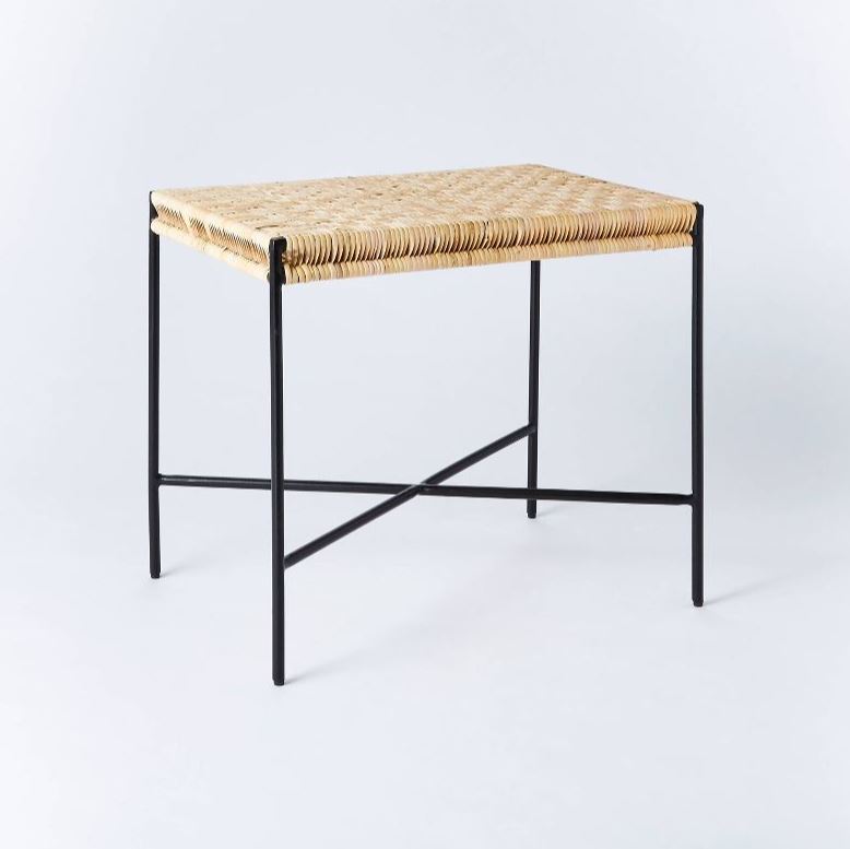Woven Ottoman with Black Metal Legs