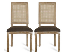 Regina French Country Wood and Cane Upholstered Dining Chairs (Set of 2)