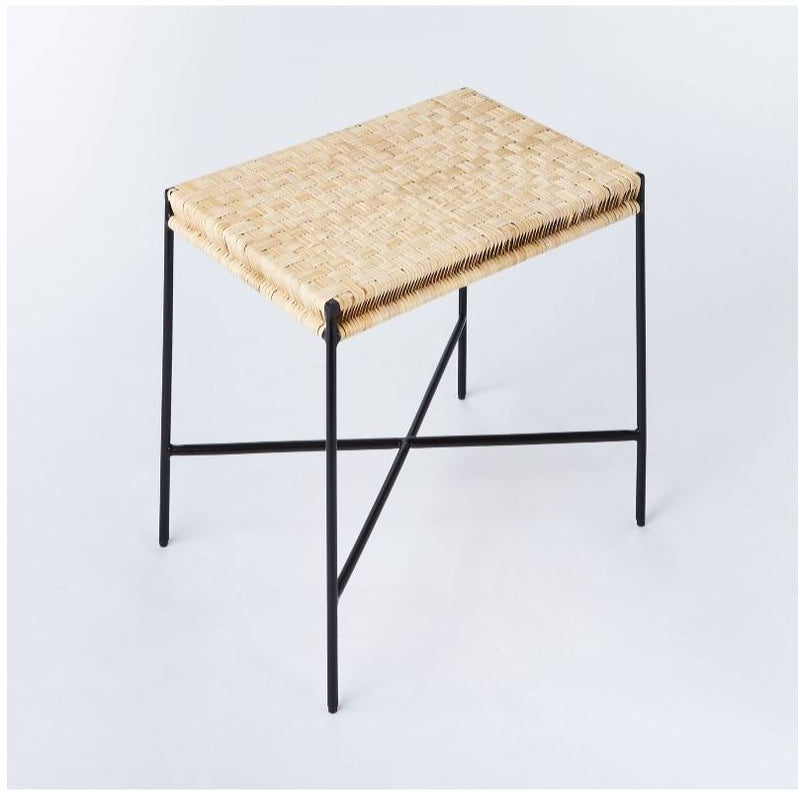 Woven Ottoman with Black Metal Legs