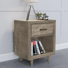 Retro Mid-Century Wood Nightstand - Grey